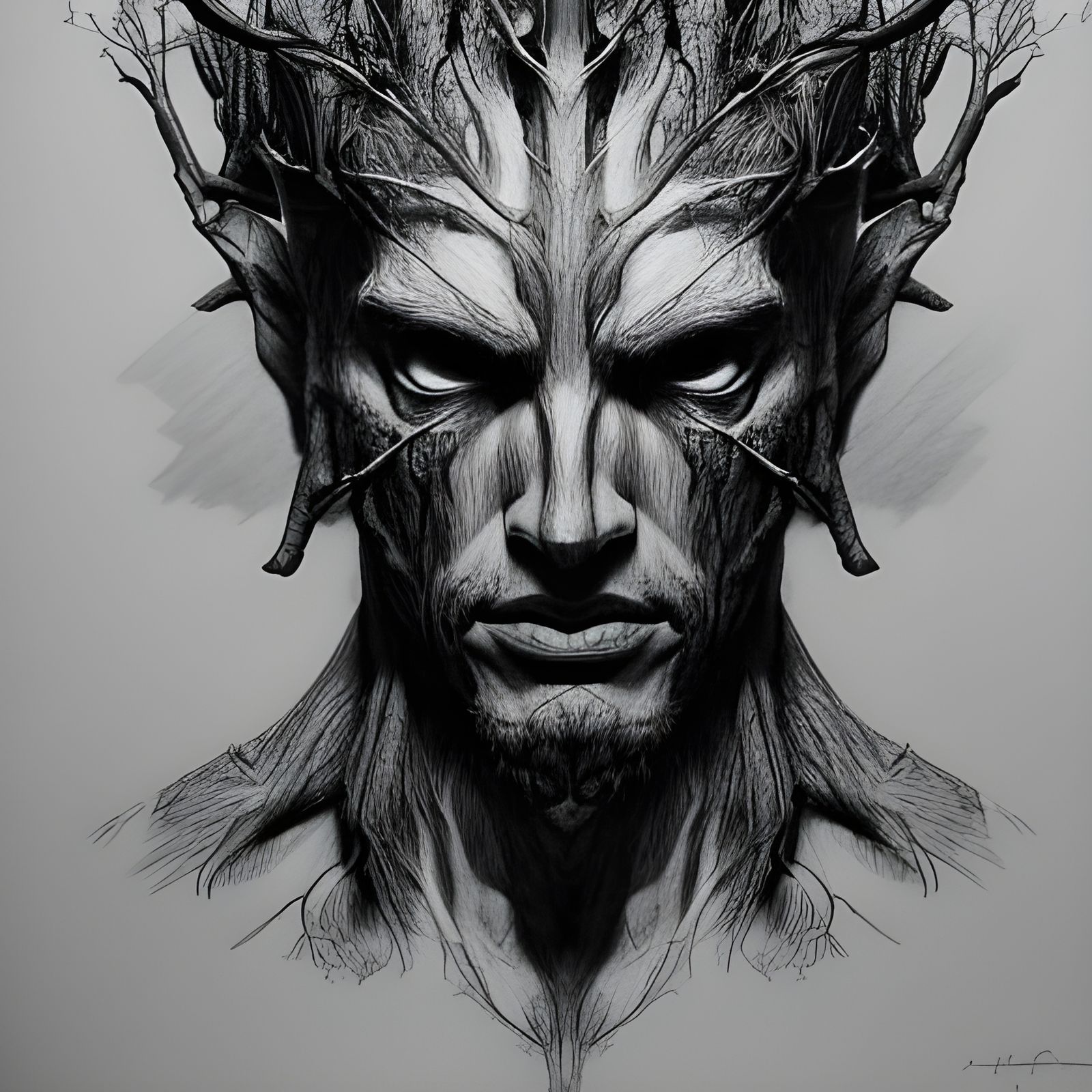 Monochrome Pencil Sketch of Forest Treant