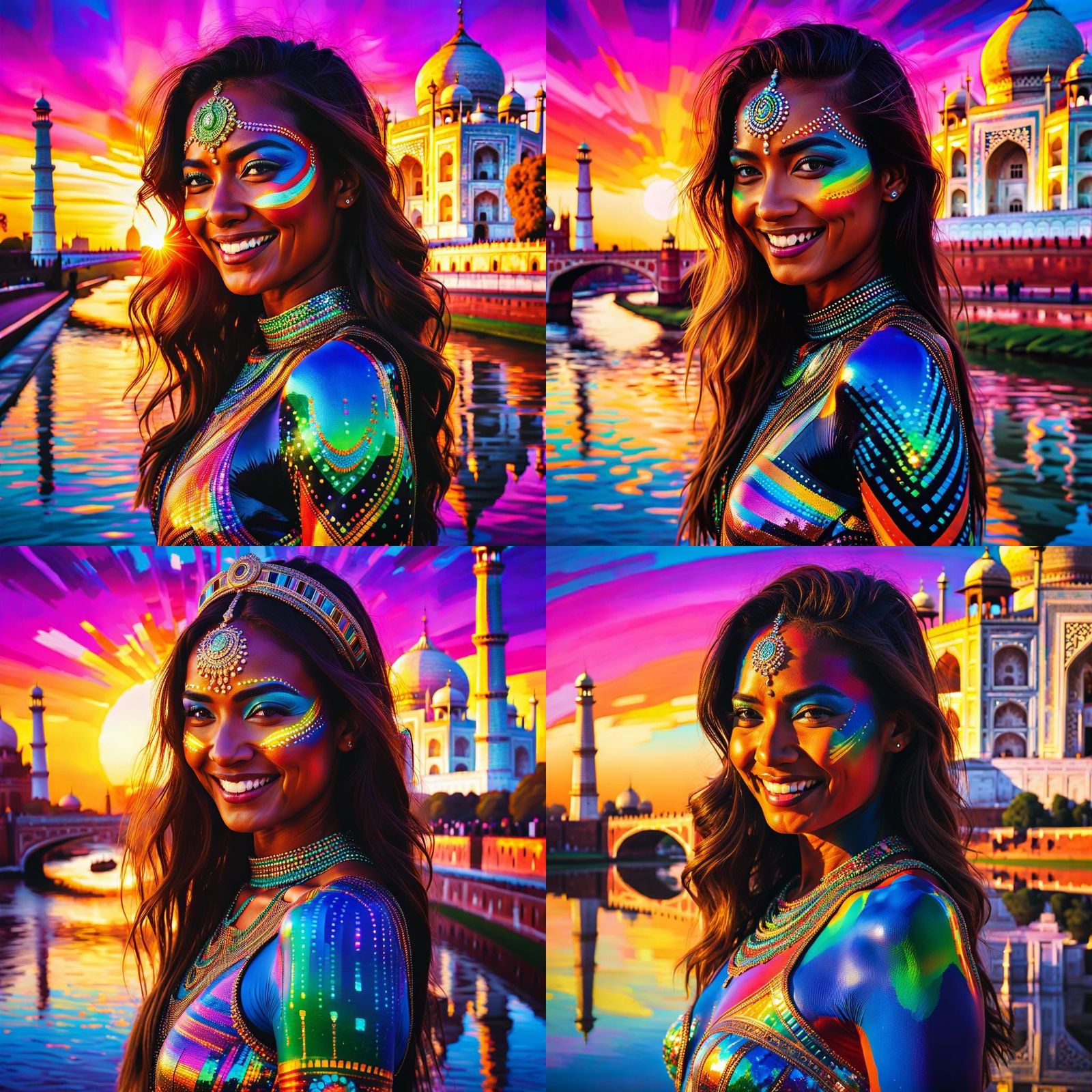 Colorful Glitch Art Portrait of a Happy Woman