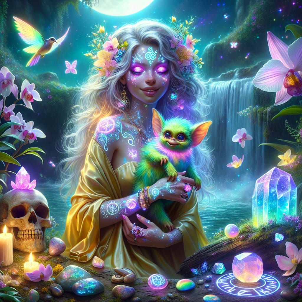 Enchantress Elloweena with her rare Glowin making a Waterfal...