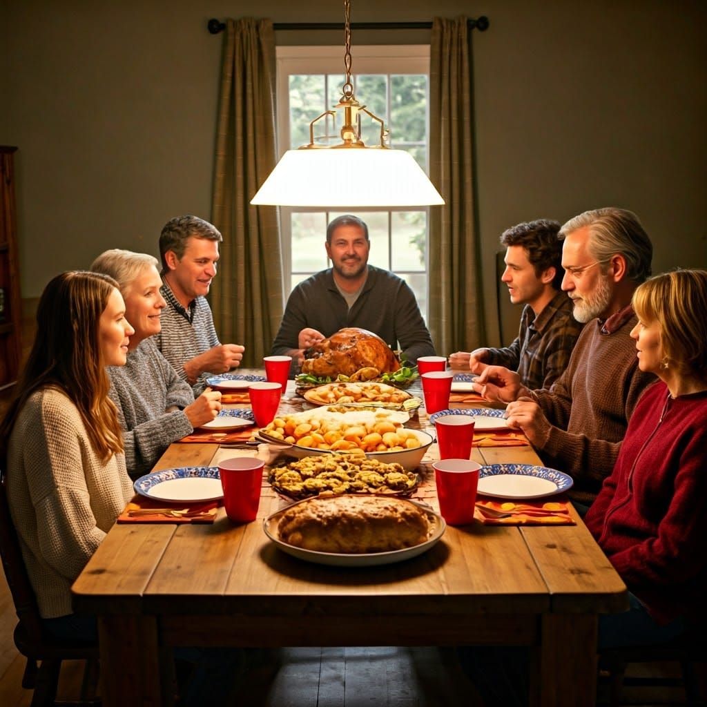 Cozy American Thanksgiving Family Gathering in Warm Autumn H...
