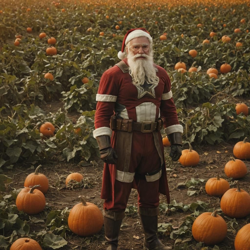 Santa as Captain America in Pumpkin Patch