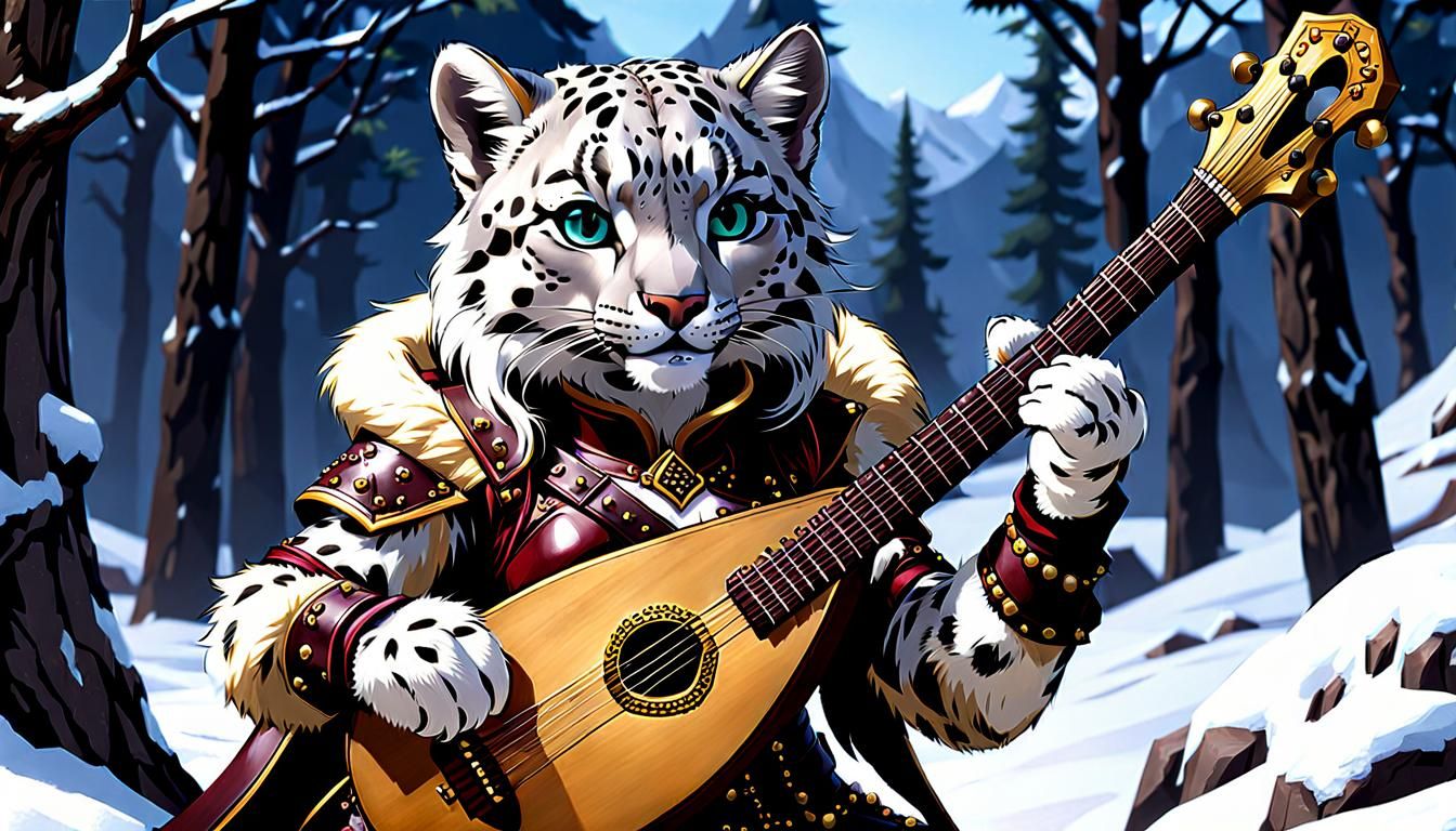 Snow Leopard Tabaxi Bard with Lute