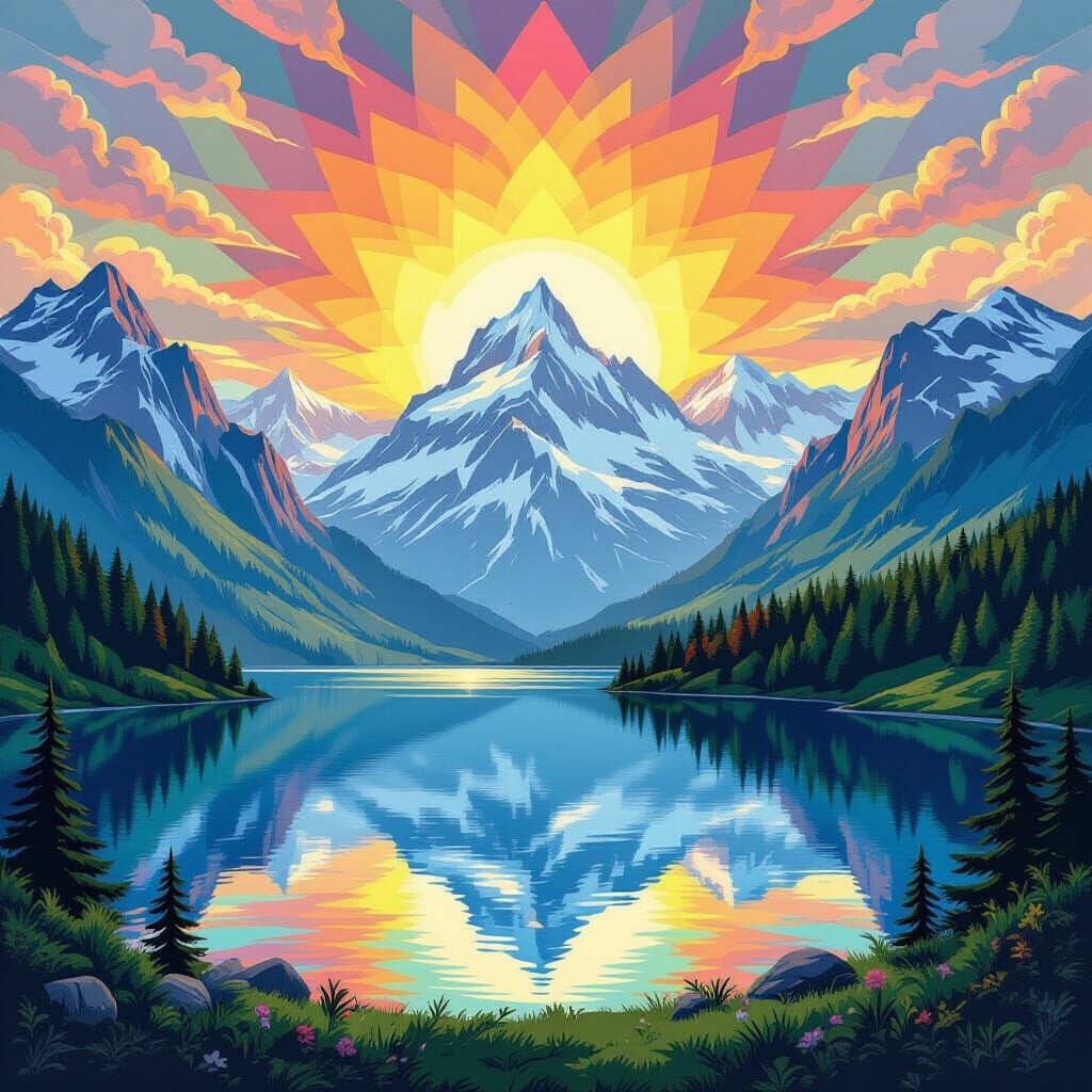 Kaleidoscopic Mountain Tessellations in Psychedelic Art Styl...