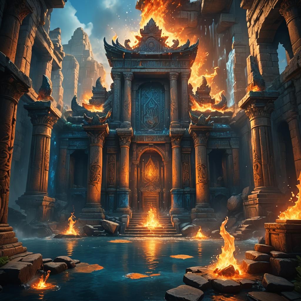 Mystical Temple Where Fire and Water Collide