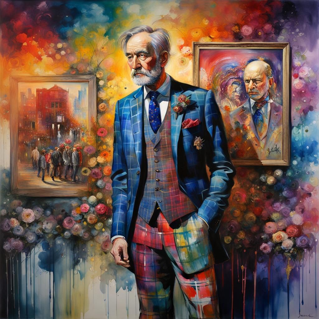 Man in Tartan Suit: Watercolor Fantasy Masterpiece