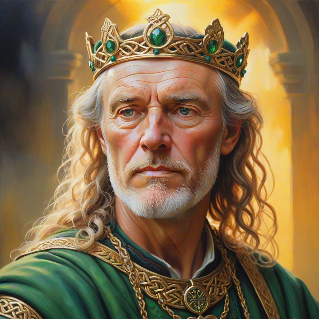 Celtic King Portrait in Oils with Golden Crown