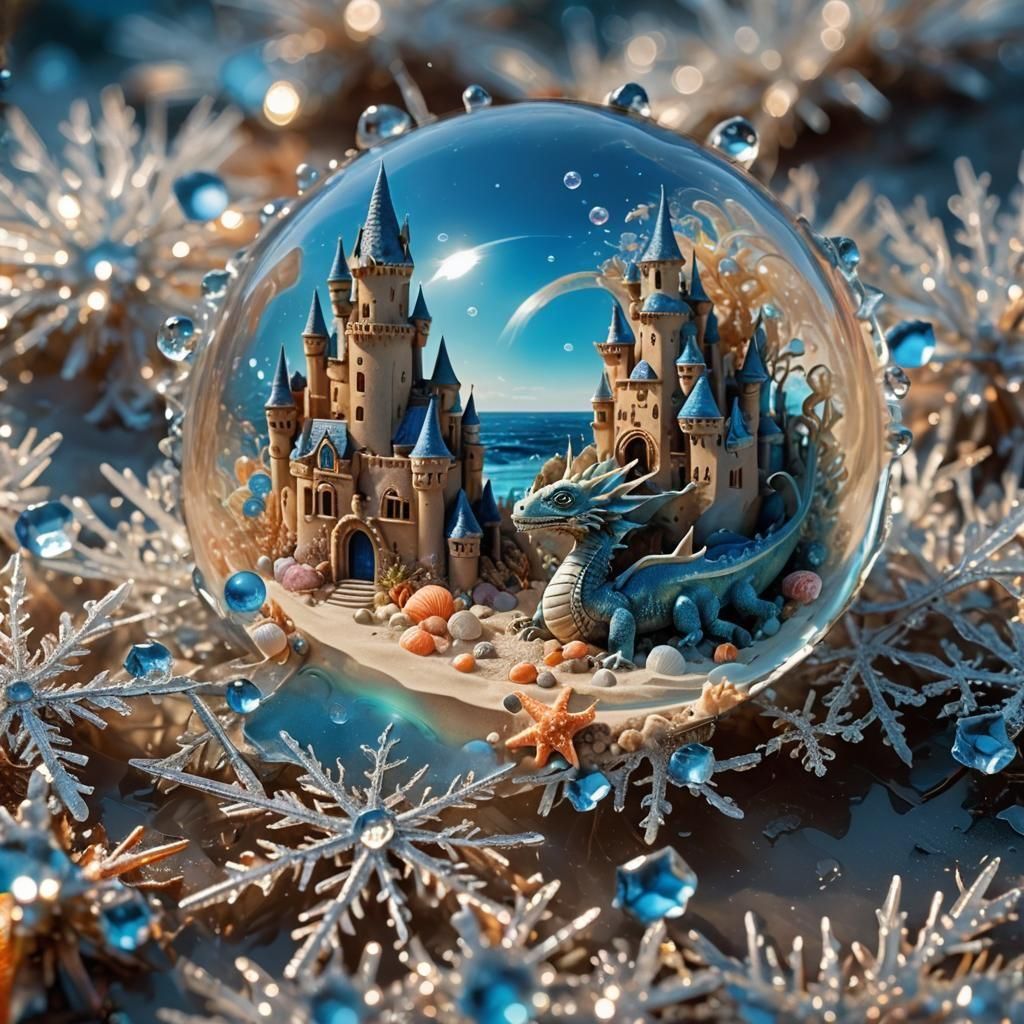 Underwater Sandcastle with Dragon in Bubble