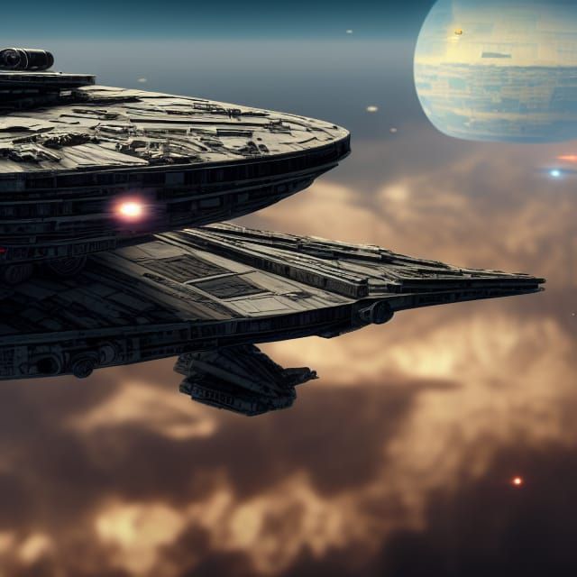 Millennium Falcon Soaring Above Alien Planet
