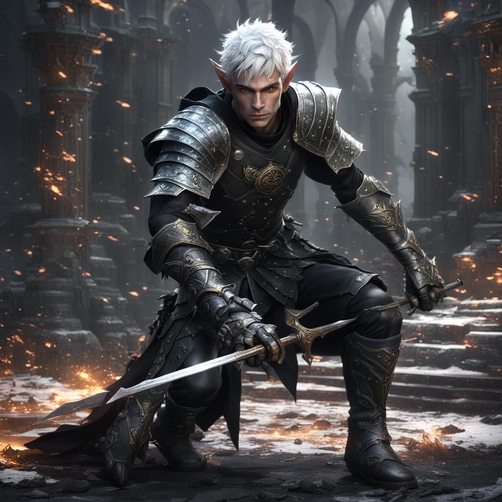 Male Elf with Rapier in Detailed Matte Painting