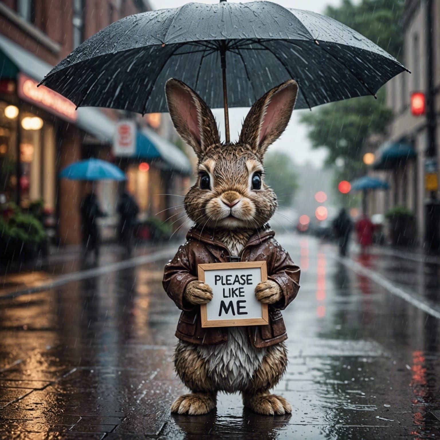 Cute Bunny Asks For Likes in Rainy Scene