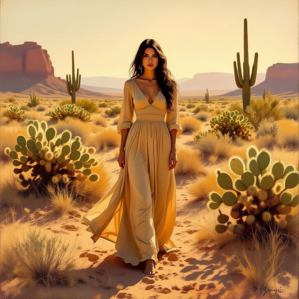 Sun-Scorched Woman in a Desert Landscape