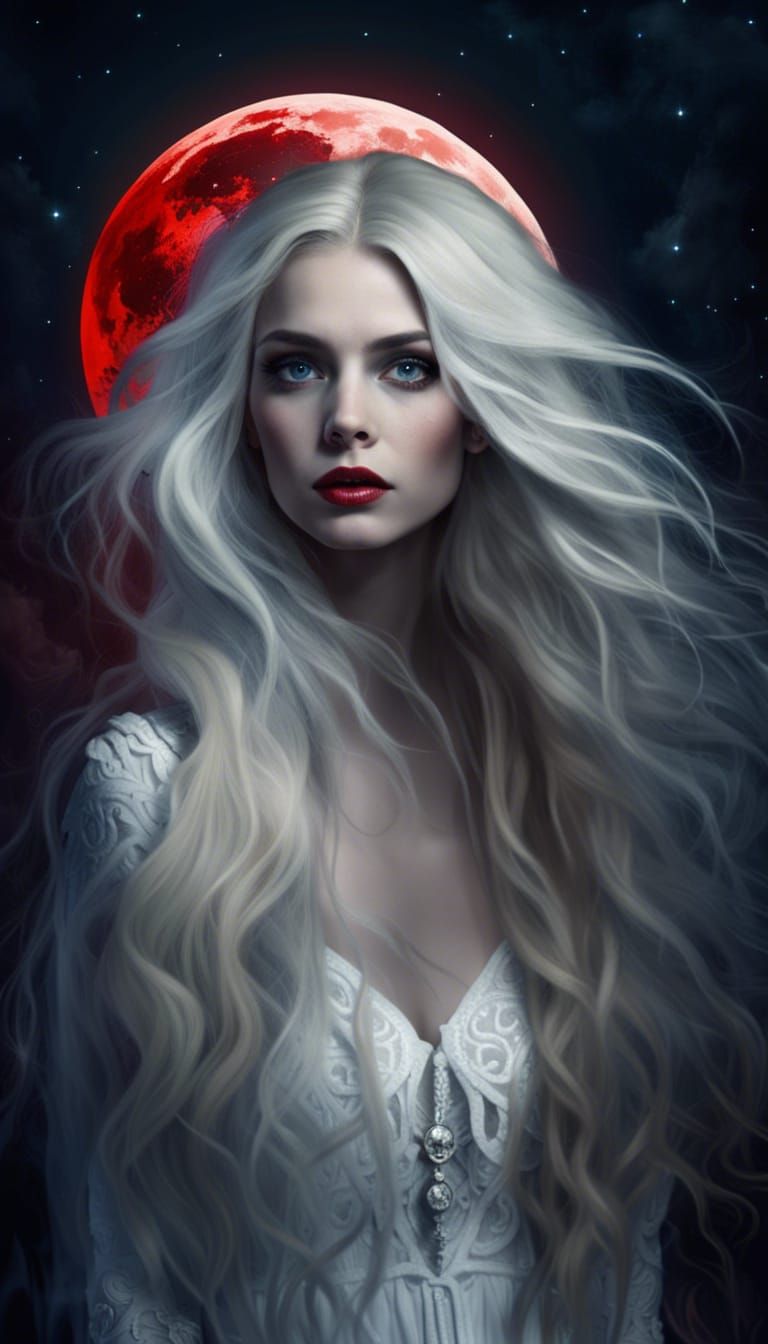 Ghost Lady with White Hair in Fantasy Castle