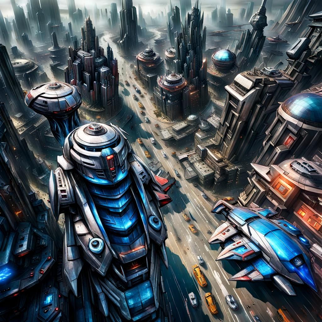Cybertron: A Metallic Sci-Fi Cityscape