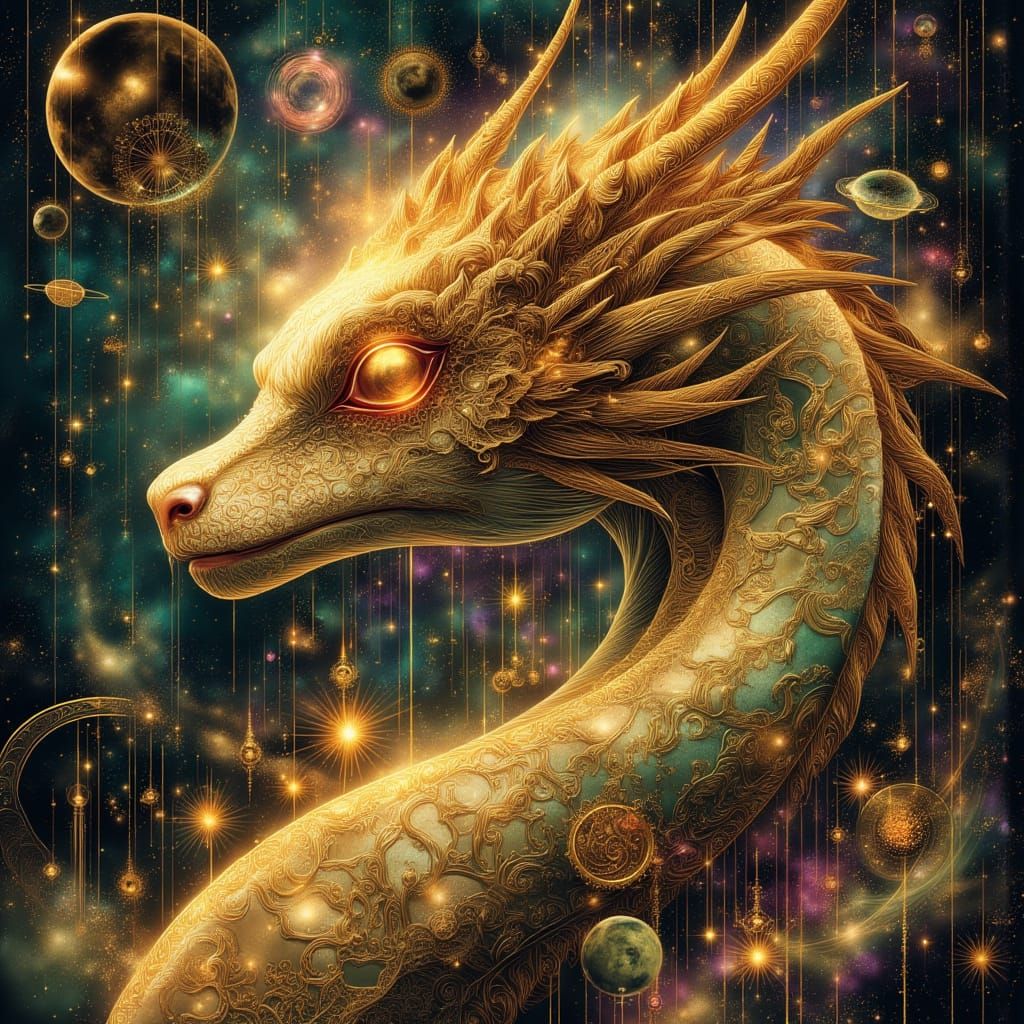 Luminous Dragon in Psychedelic Cosmic Dreamscape