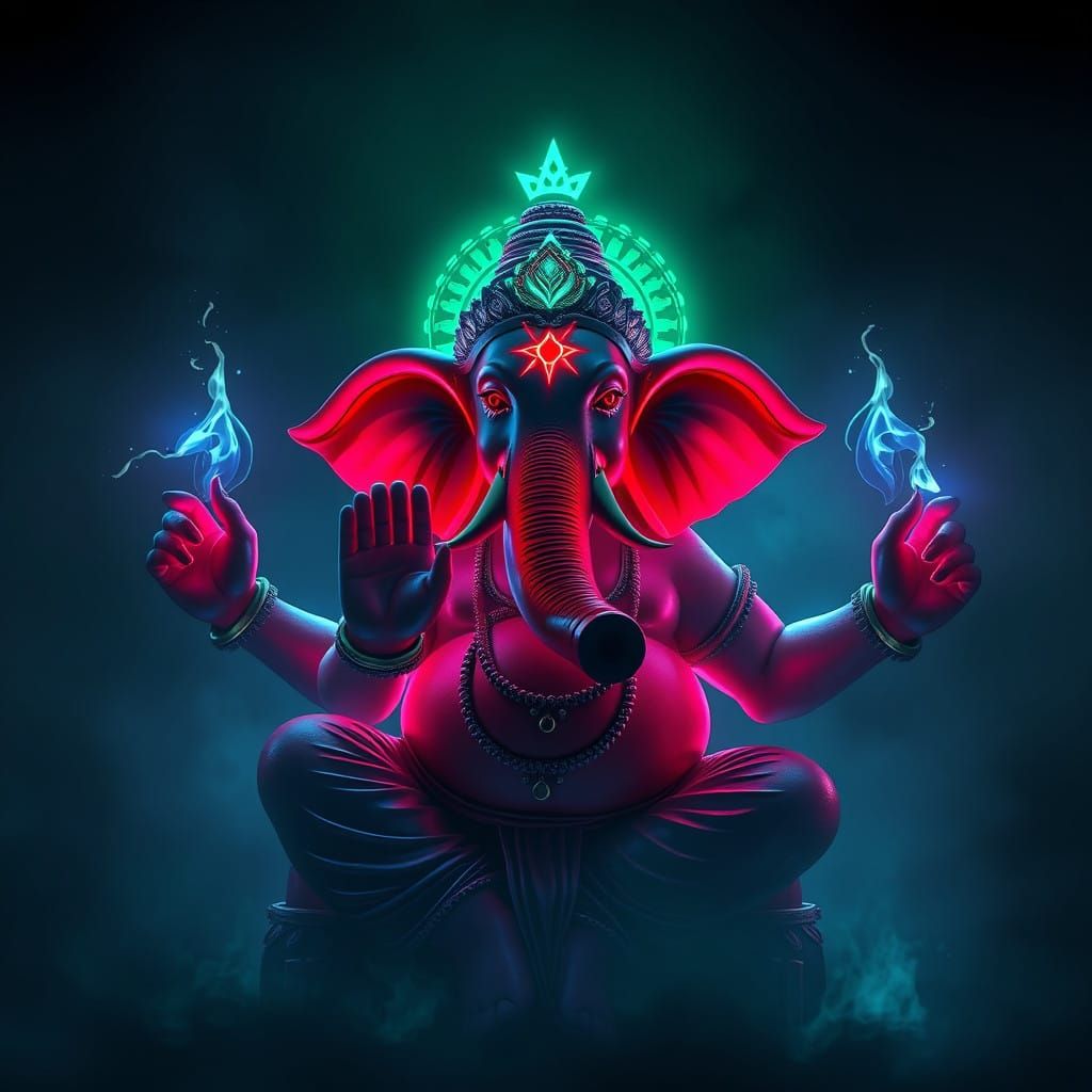 Ethereal Glowing Ganesha in Gothic Horror Fantasy