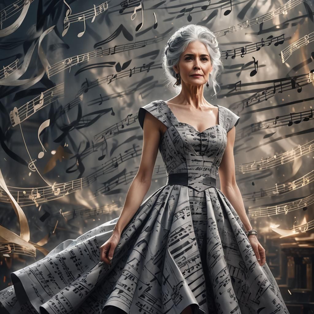 Cinematic Digital Painting of Woman in Calligraphy Dress