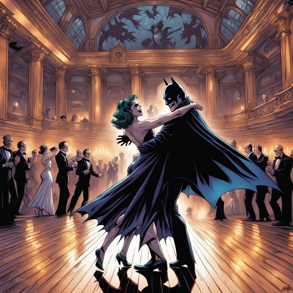 Batman the dark knight and the Joker ballroom dancing