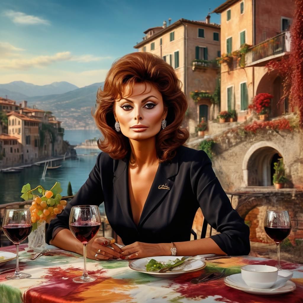 Sophia Loren in Italy: Hyperrealistic Splash Art Portrait