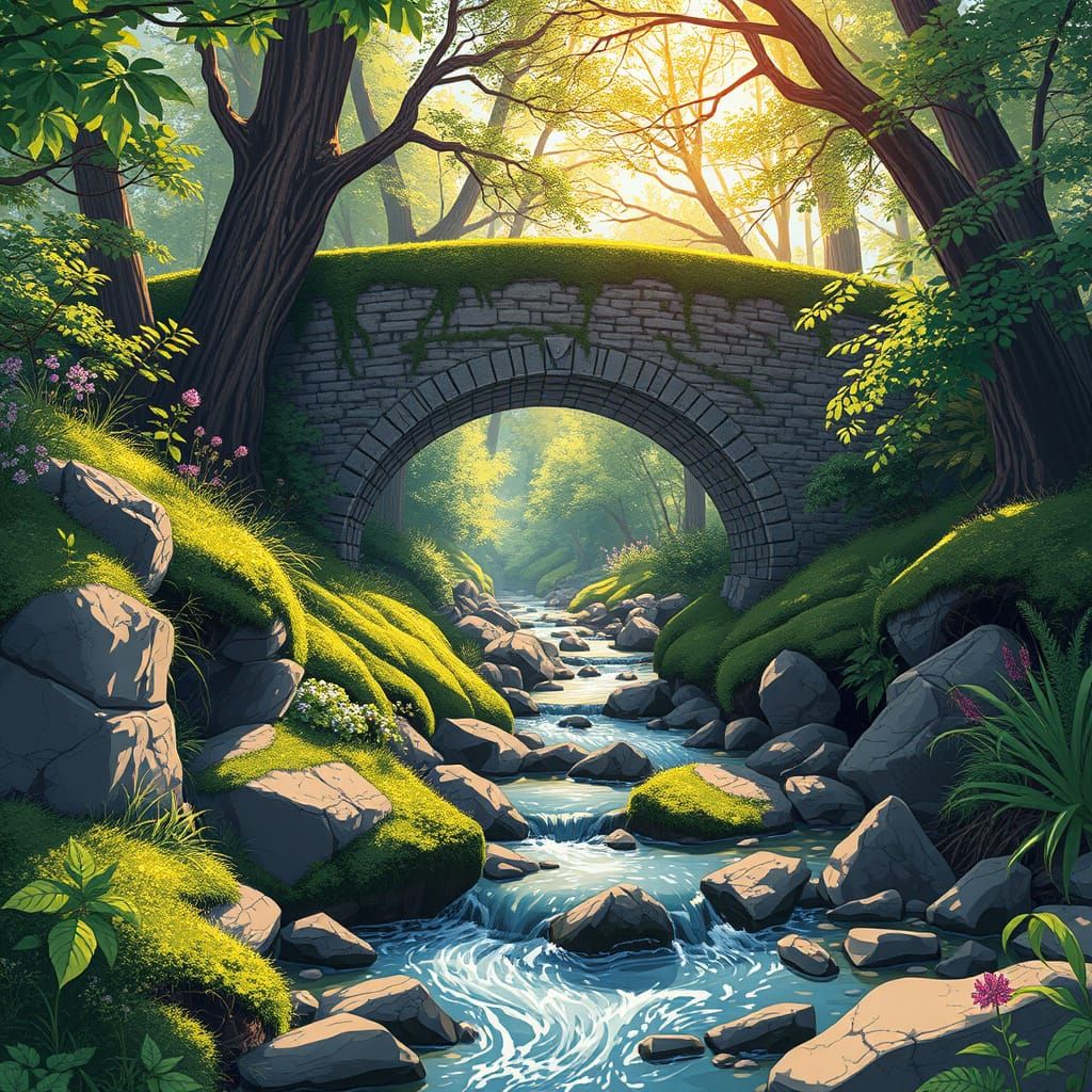 Lush Woodland Scene in Anime Key Visual Style