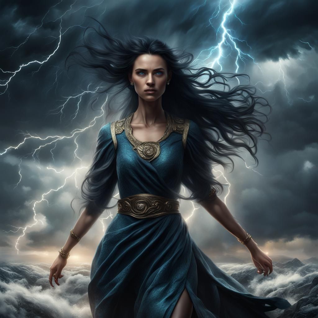 Girl Controls Lightning in Storm: Fantasy Concept Art