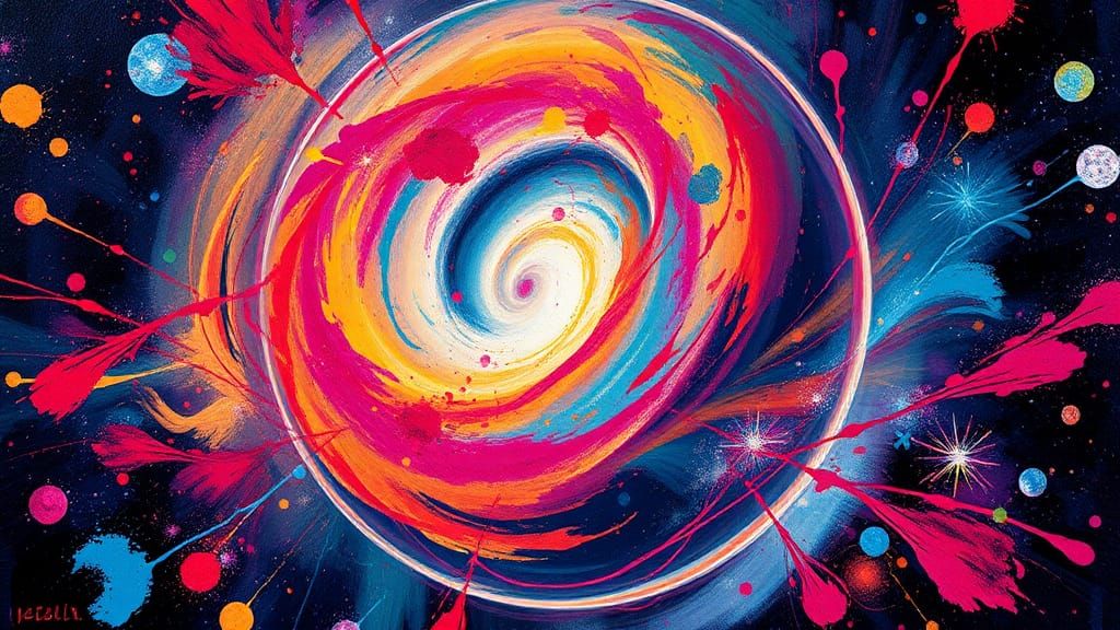 Vibrant Galaxy Through Kaleidoscopic Lens in Graffiti Art