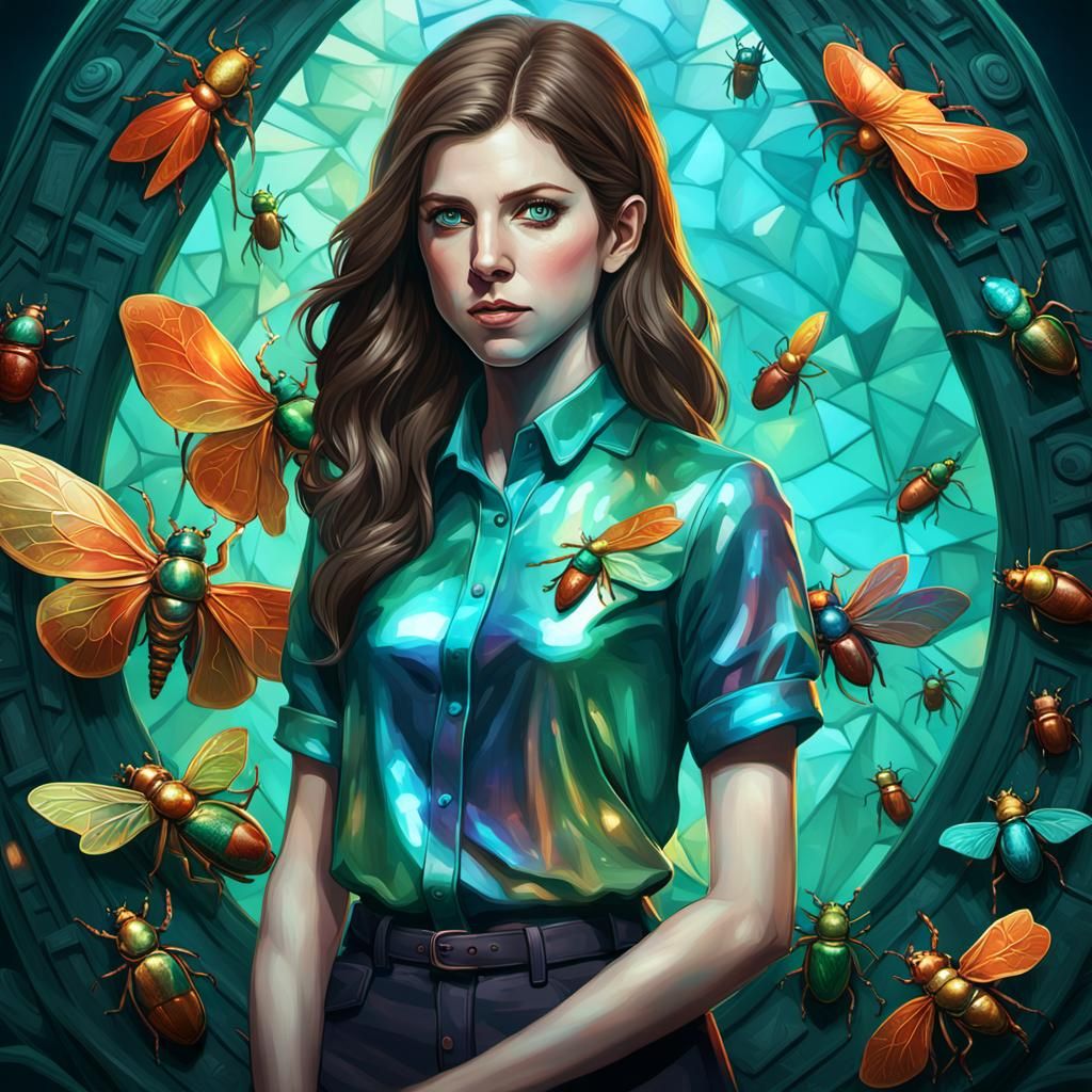 Woman with Iridescent Beetles, Alphonse Mucha Style