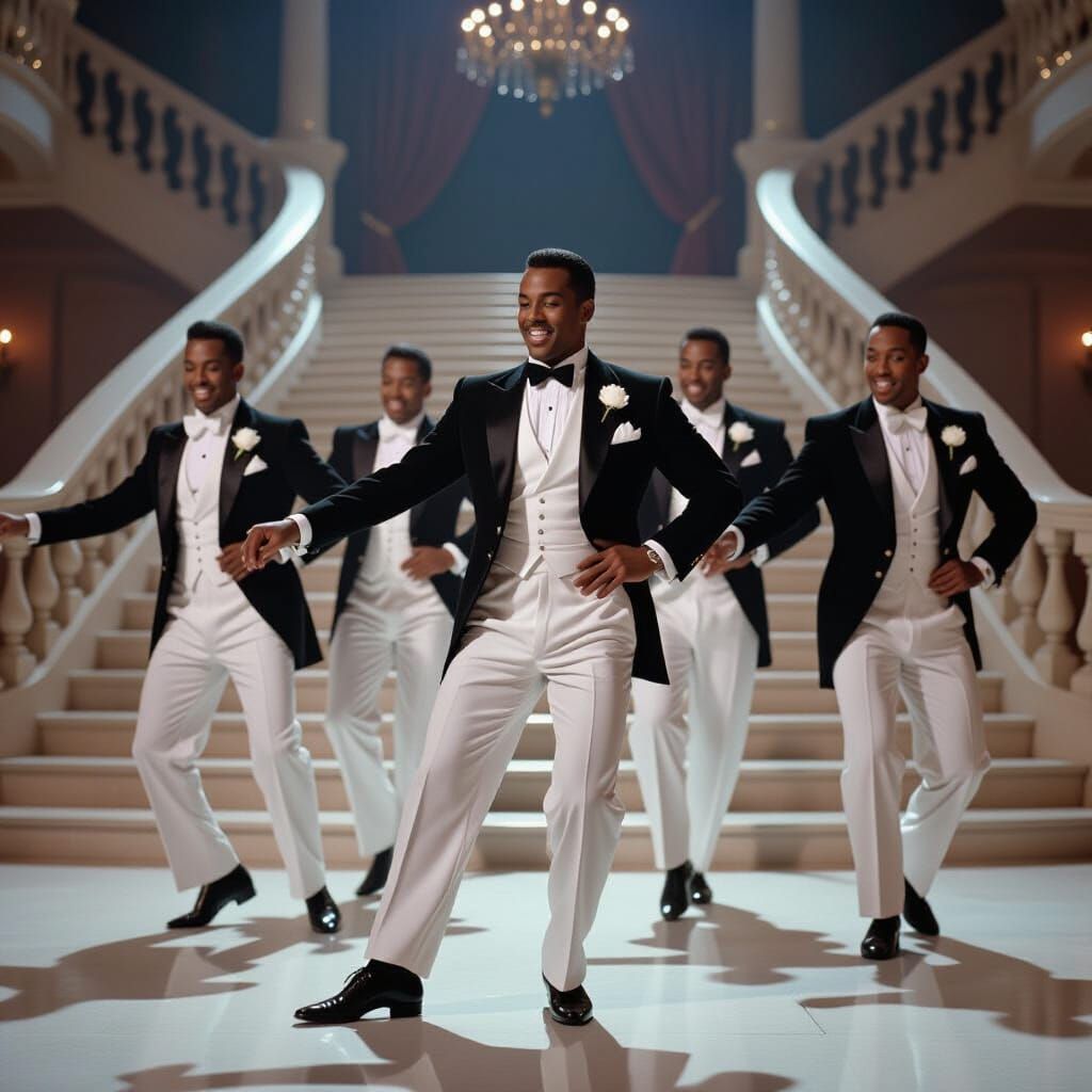 Stylish Men Dancing in Old Hollywood Cinematic Style