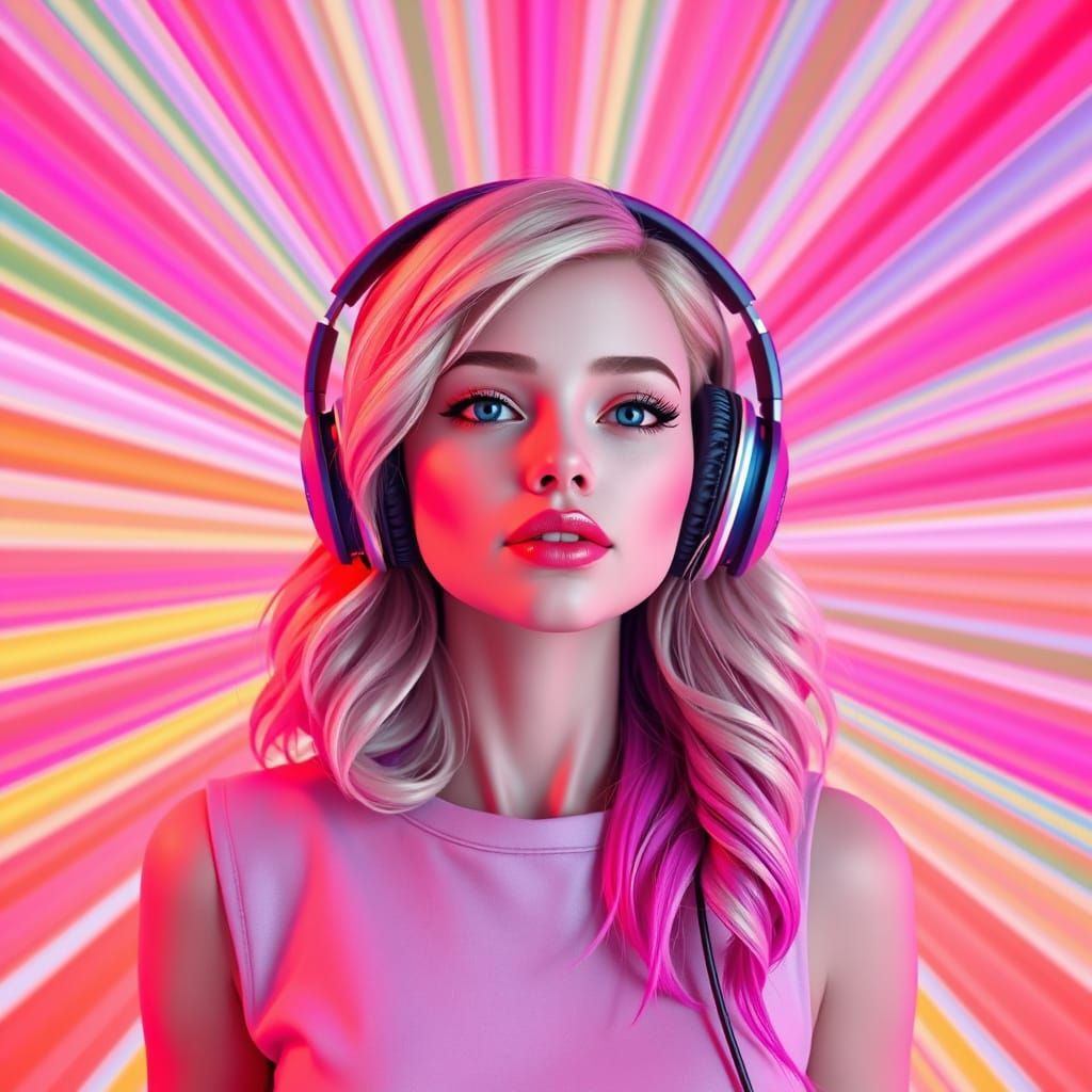 Whimsical Blonde Goddess in Vibrant Wonderland