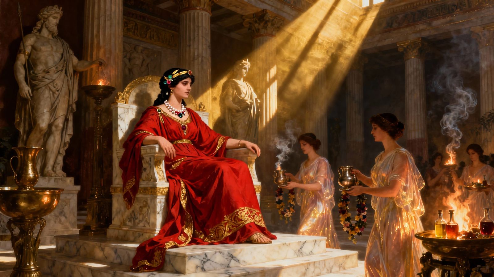 Roman Queen on Marble Throne in Temple