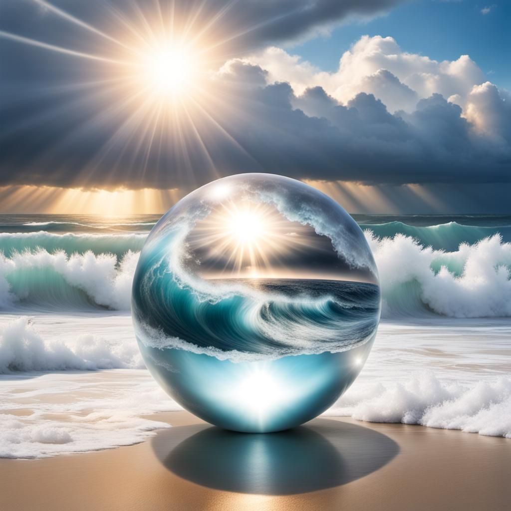 Crystal Orb: Ocean Waves and Heavenly Light