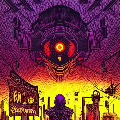 Cyberpunk Village: Triadic Colors in Dystopian Style