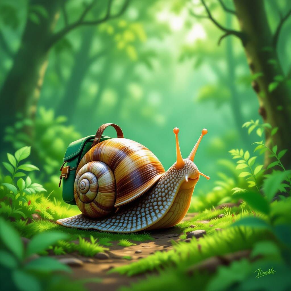 Snail's Forest Adventure in Painterly Style