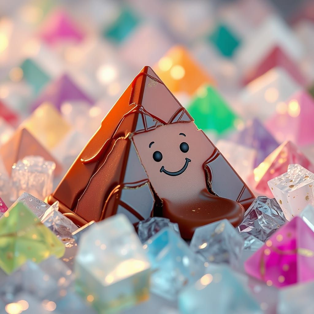 Melting Chocolate Pyramid in Hyperrealistic CGI Style