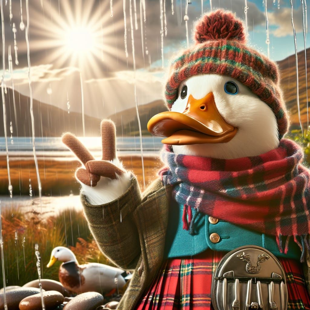 Anthropomorphic Duck in Kilt with Retro Boho Style