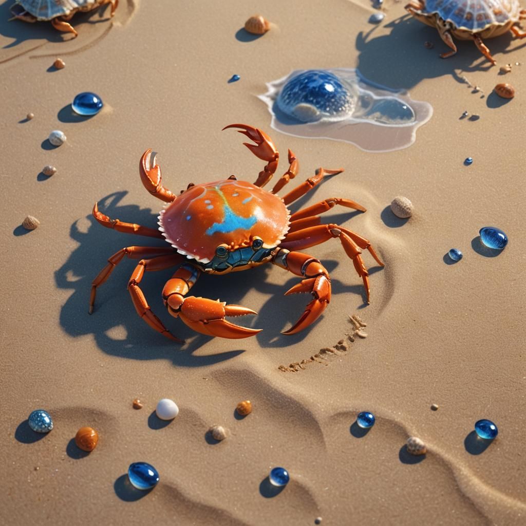 Colorful Crab Scuttles on Fantasy Beach