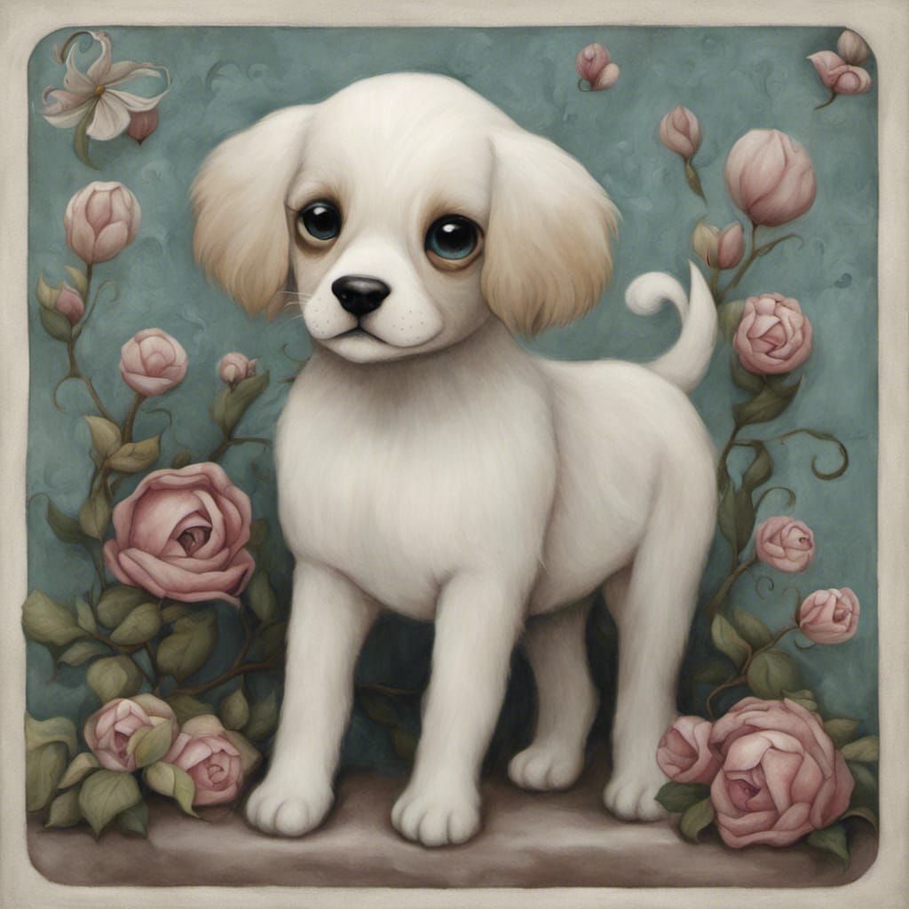 Puppy Portrait in Dark Surrealist Style