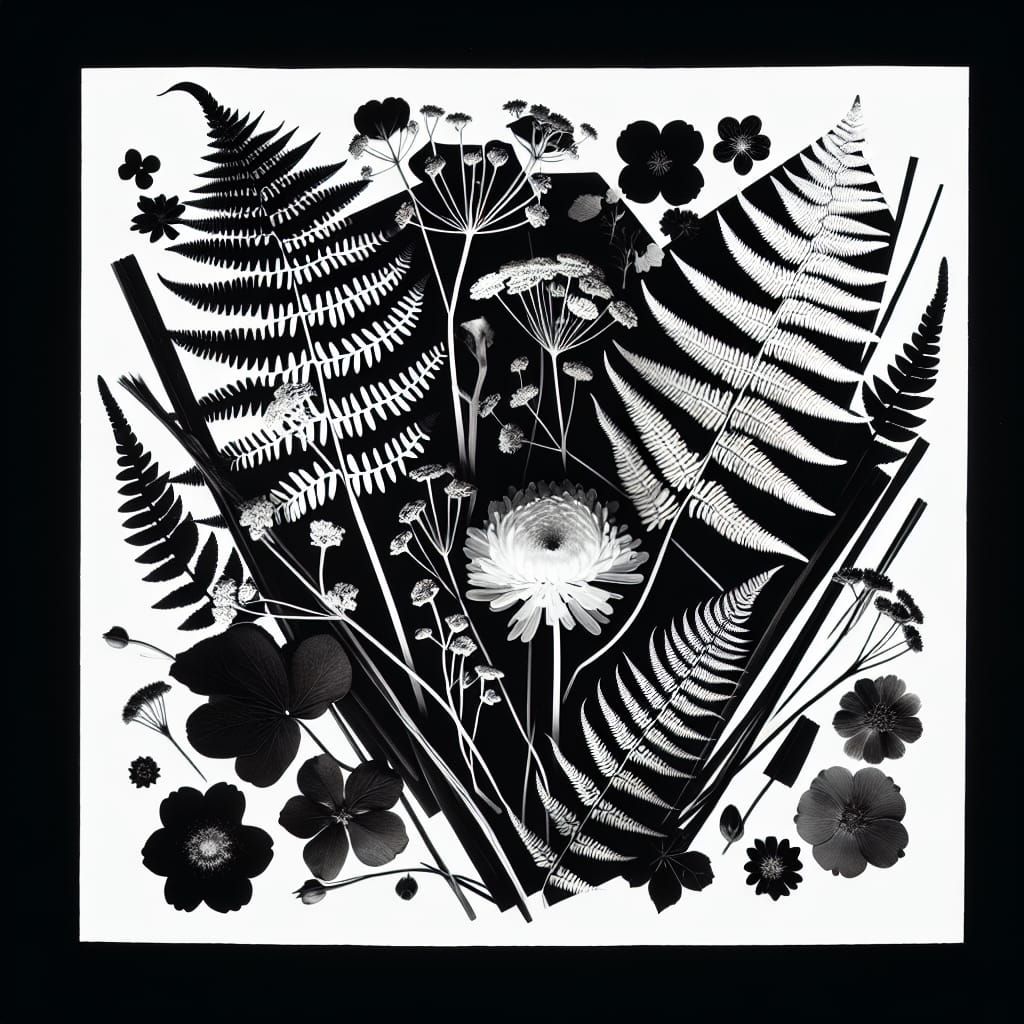 Botanical Rayograph: Black and White Plant Photogram