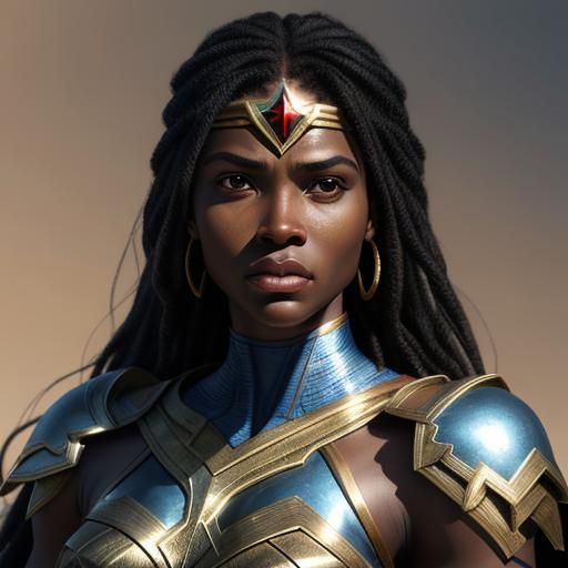 Hyperrealistic African Wonder Woman with Dramatic Lighting