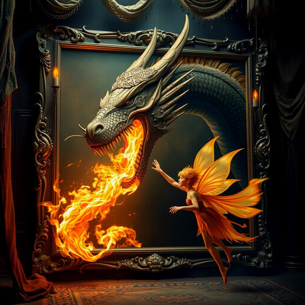 Epic Fantasy: Majestic Dragon Awakens in a Gothic Painting
