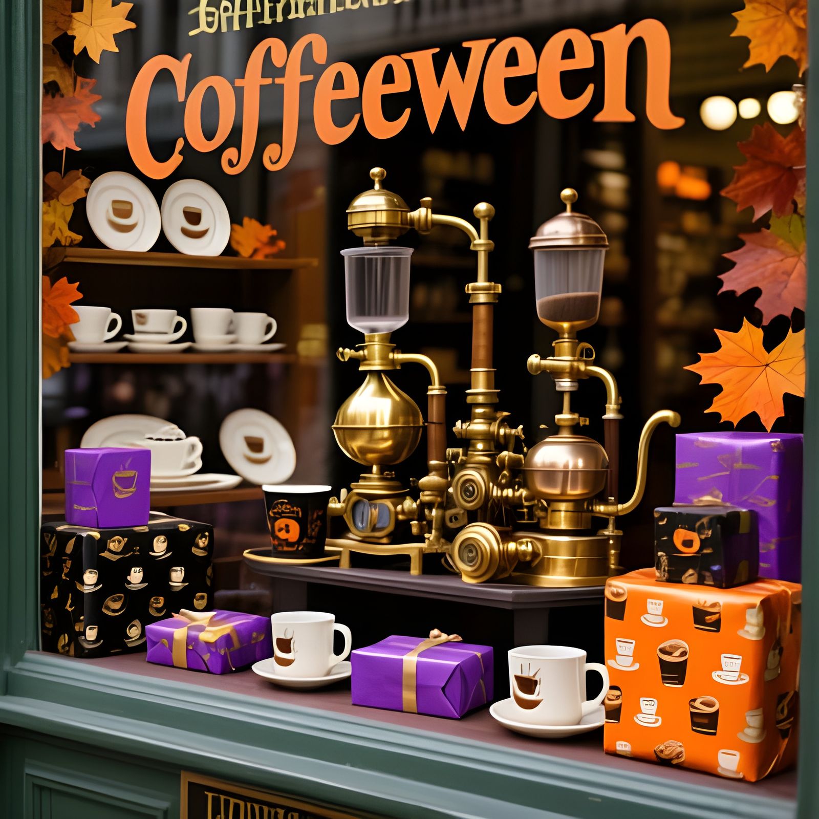 Steampunk Coffee Holiday Display with Autumn Accents