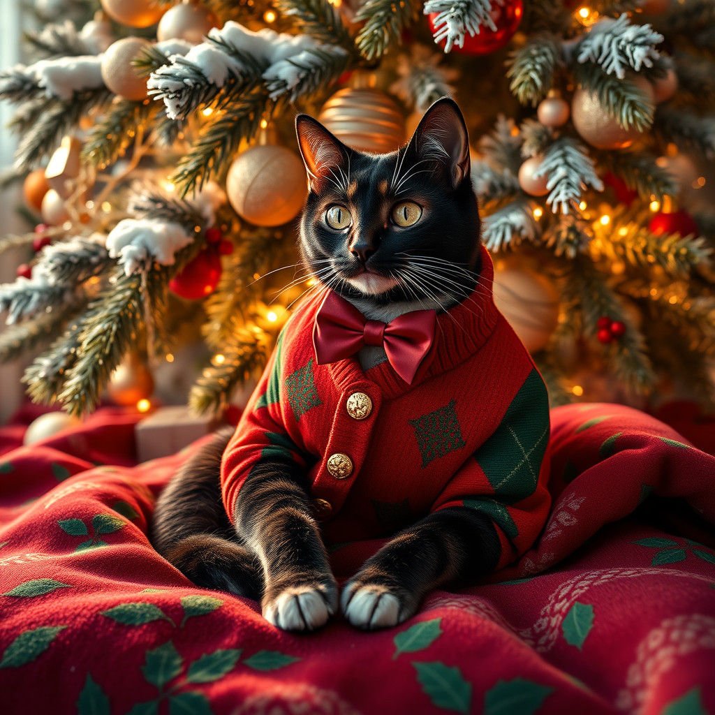 Cat in Christmas Sweater, Hyper-Realistic Concept Art