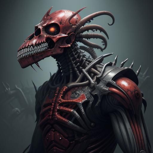 Terrifying Biomechanical Surgeon in High-Contrast Lighting