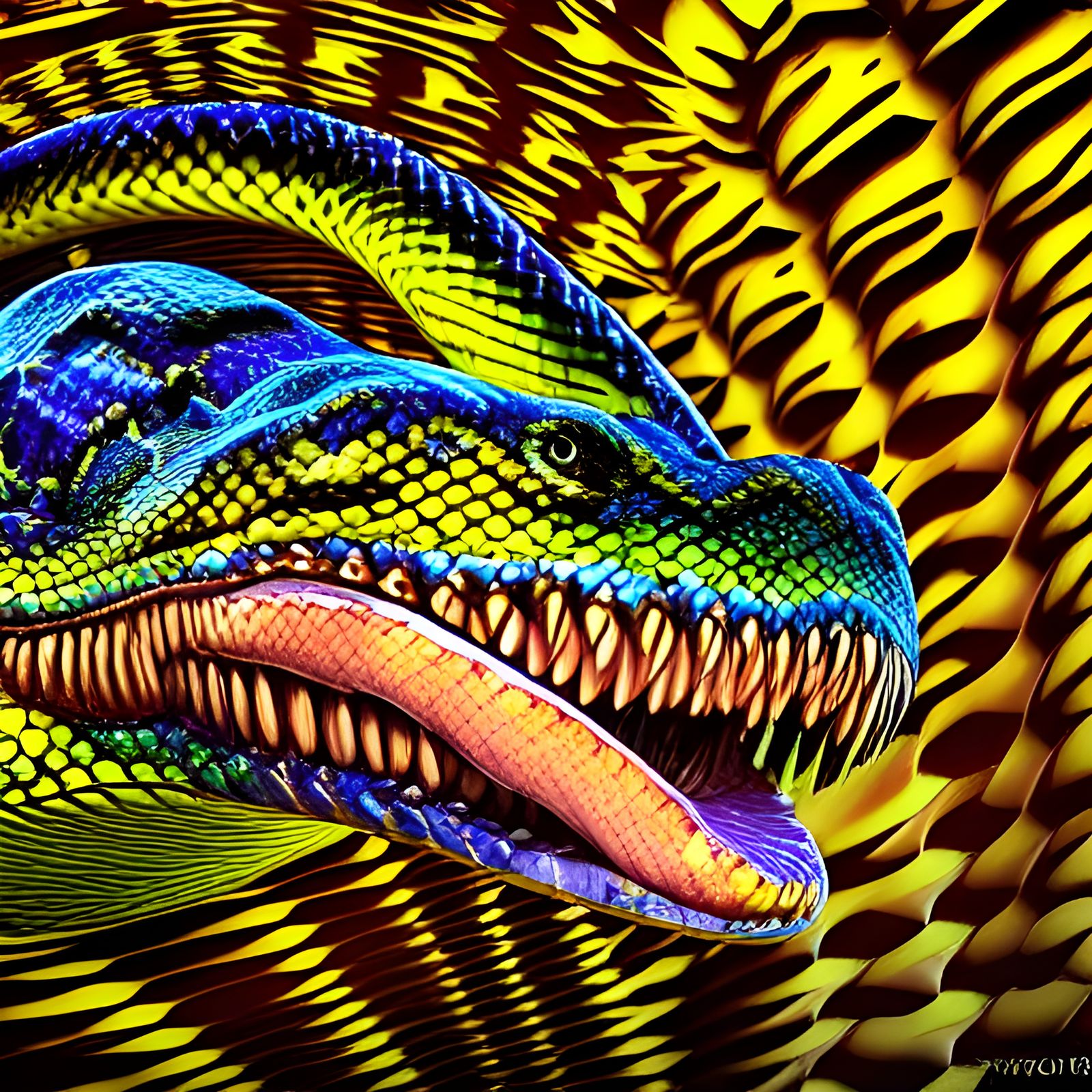 Striking Reptile Museum in Astral Cosmic Illustration Style