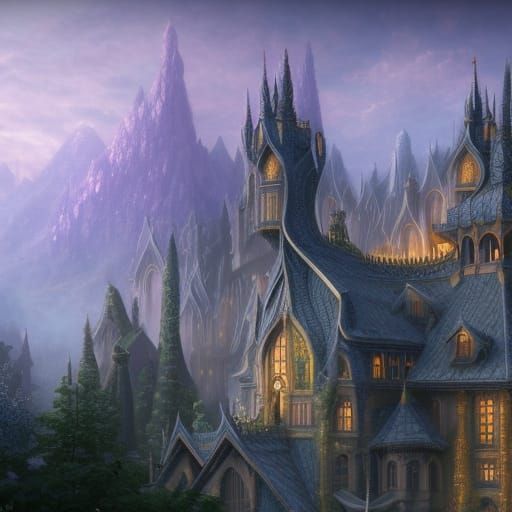 Detailed Elven Palace Matte Painting in 8K