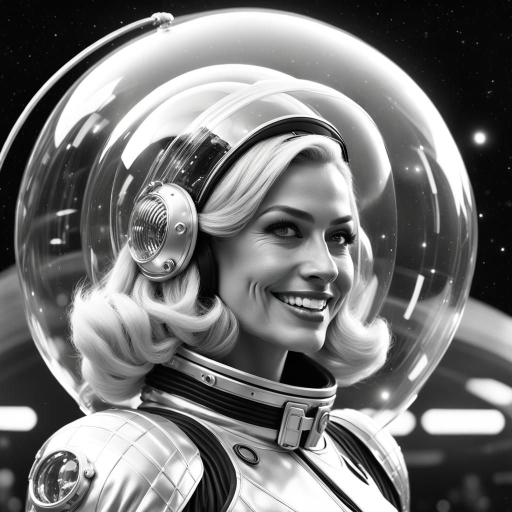 Blonde Woman in Bubble Helmet, 1950s Sci-Fi Style