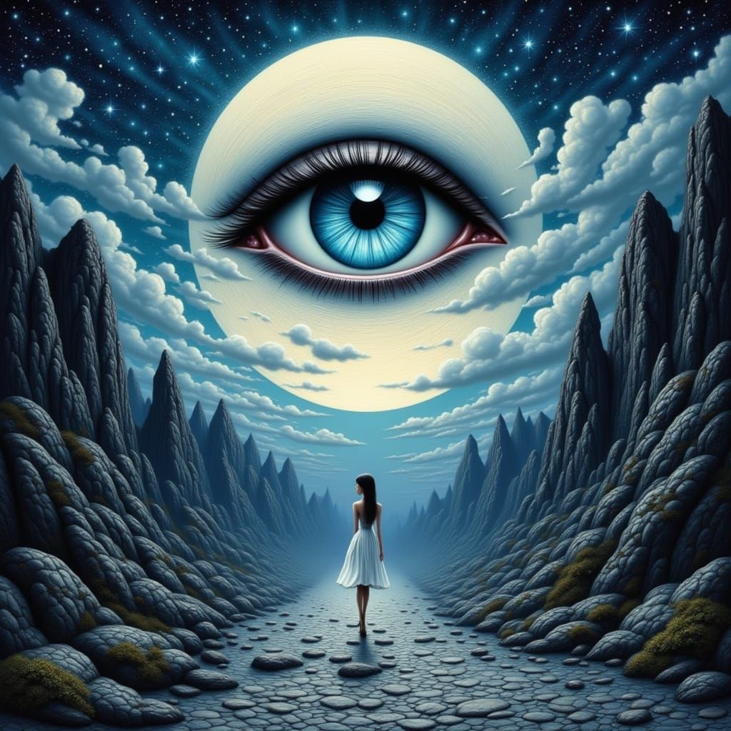 Celestial Portrait: Moon with Human Face in Oil