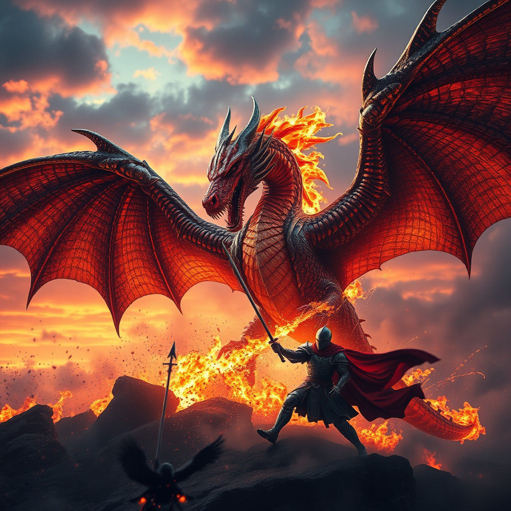 Dragon Knight Battle in a Fantasy Landscape