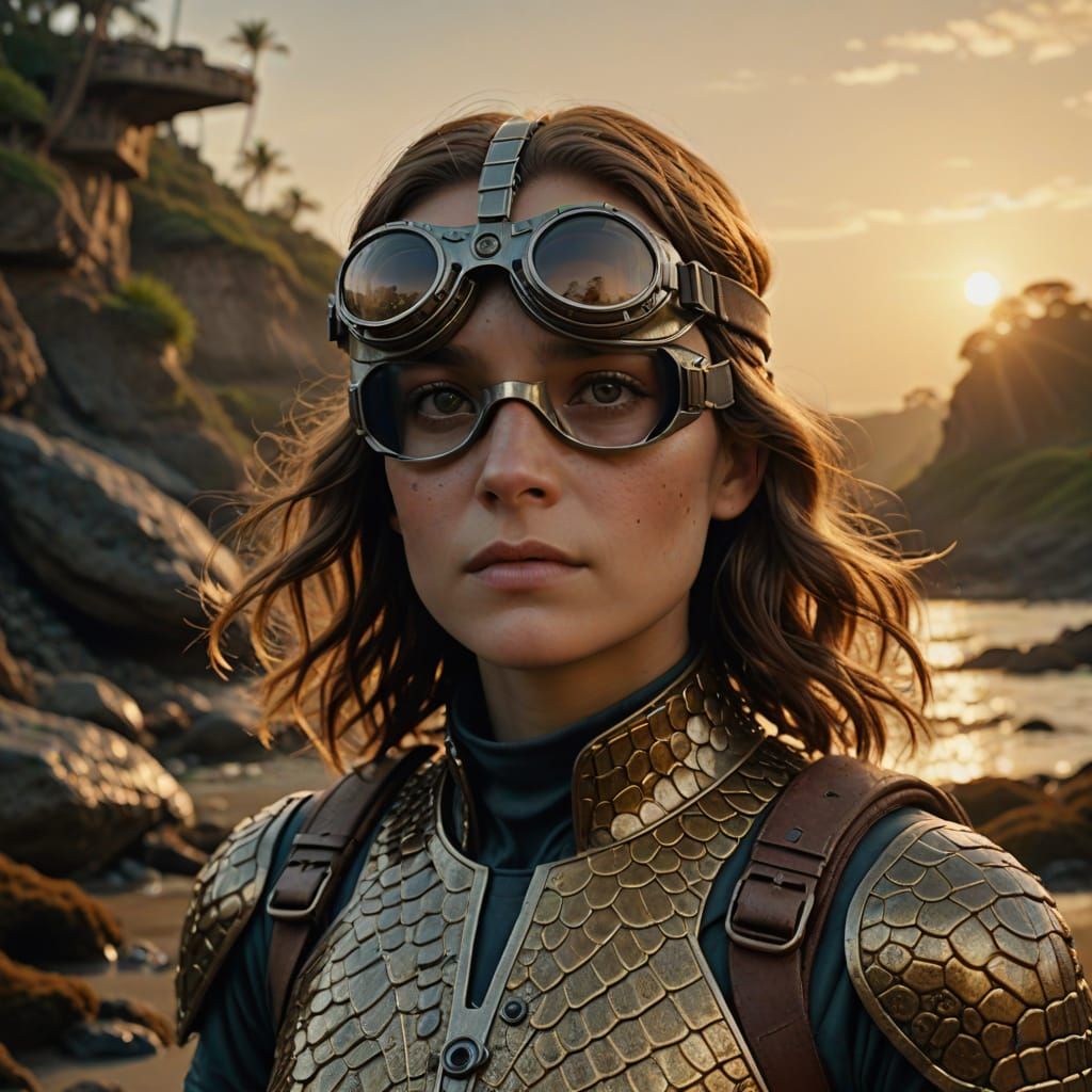 Woman in Mudskipper Costume, Hyperrealistic Film Still