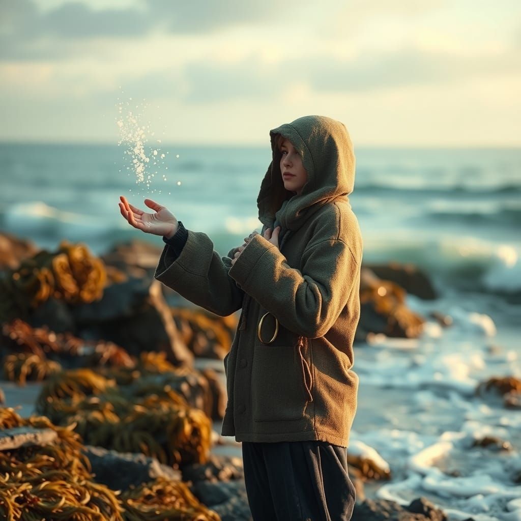 Fantasy Sea Sailor Tossing Salt, Dreamy Art Style