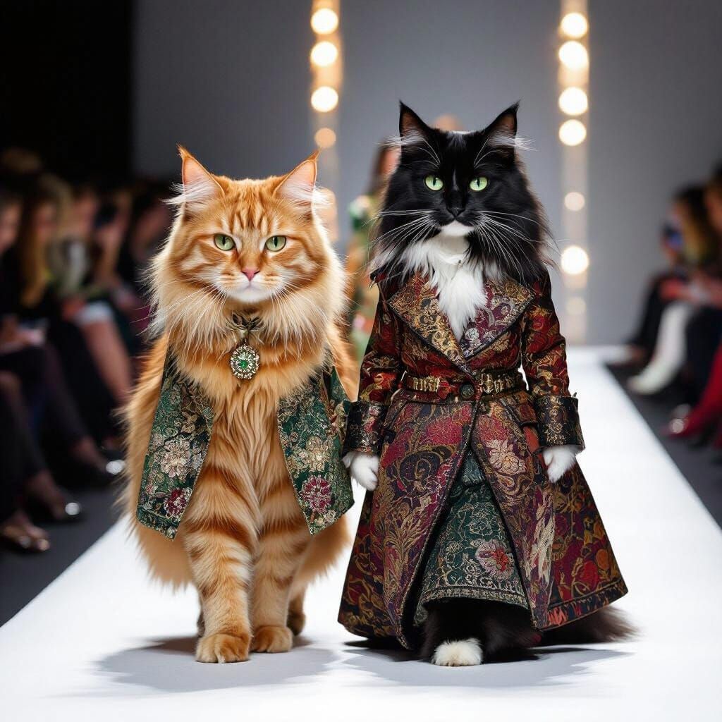 Cats on Fashion Runway in Vogue Fall Colors